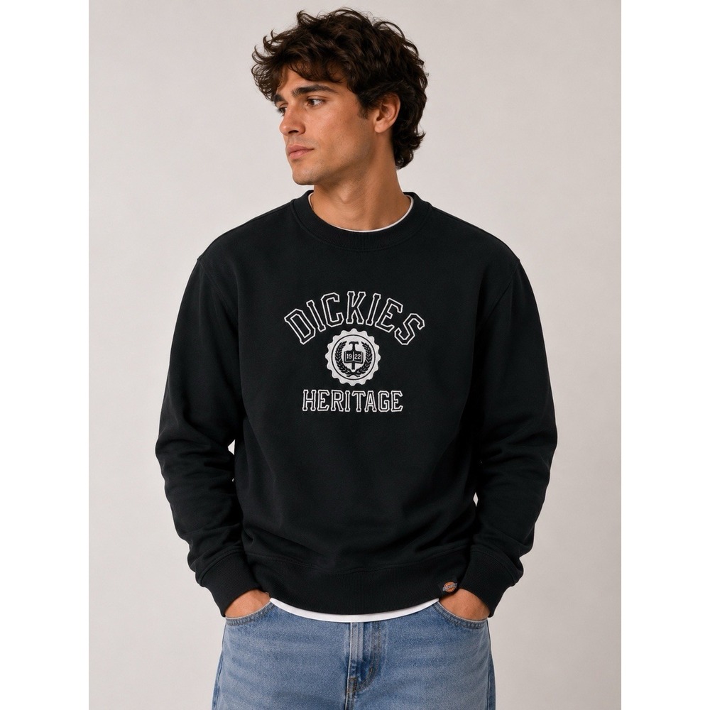Dickies‎ Heritage Black Embroidered Logo Crewneck Sweatshirt Size XL Workwear
